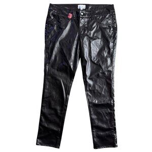 Vtg Blue bi You Faux Leather Studded Pants‎ Womens 11 90s Y2K Moto Rave Goth